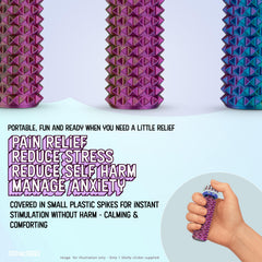 Distractibles Shelly textured surface spikes provide controlled sensory input for concentration.