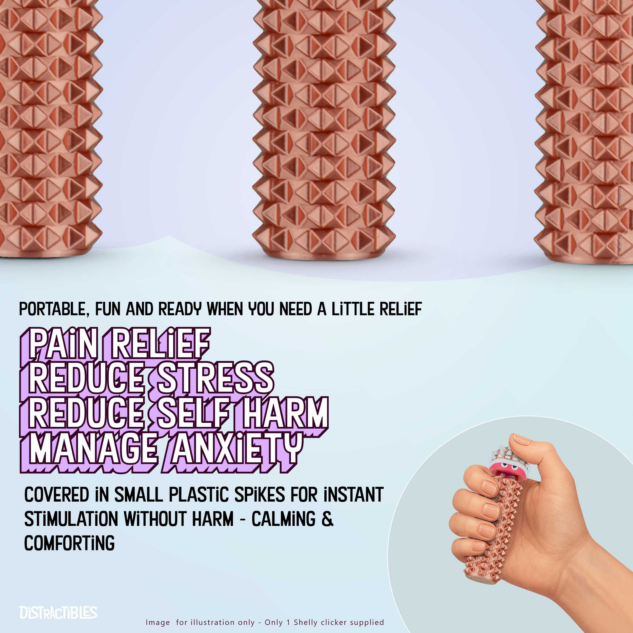 Distractibles Shelly turtle-shaped clicker button for satisfying tactile clicks.