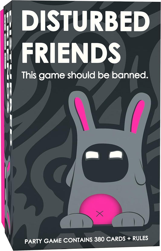 Disturbed Friends box and cards on a table for an engaging adult party game.