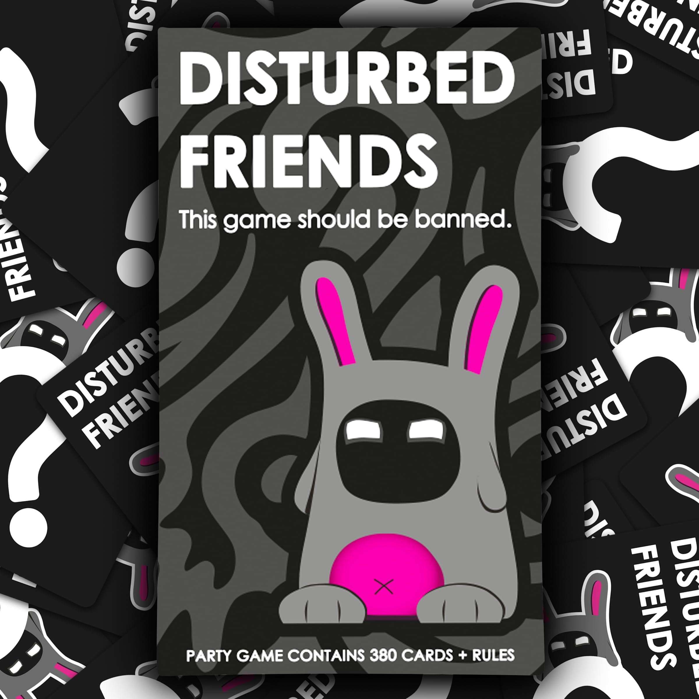 A group around a table playing Disturbed Friends during a lively party.
