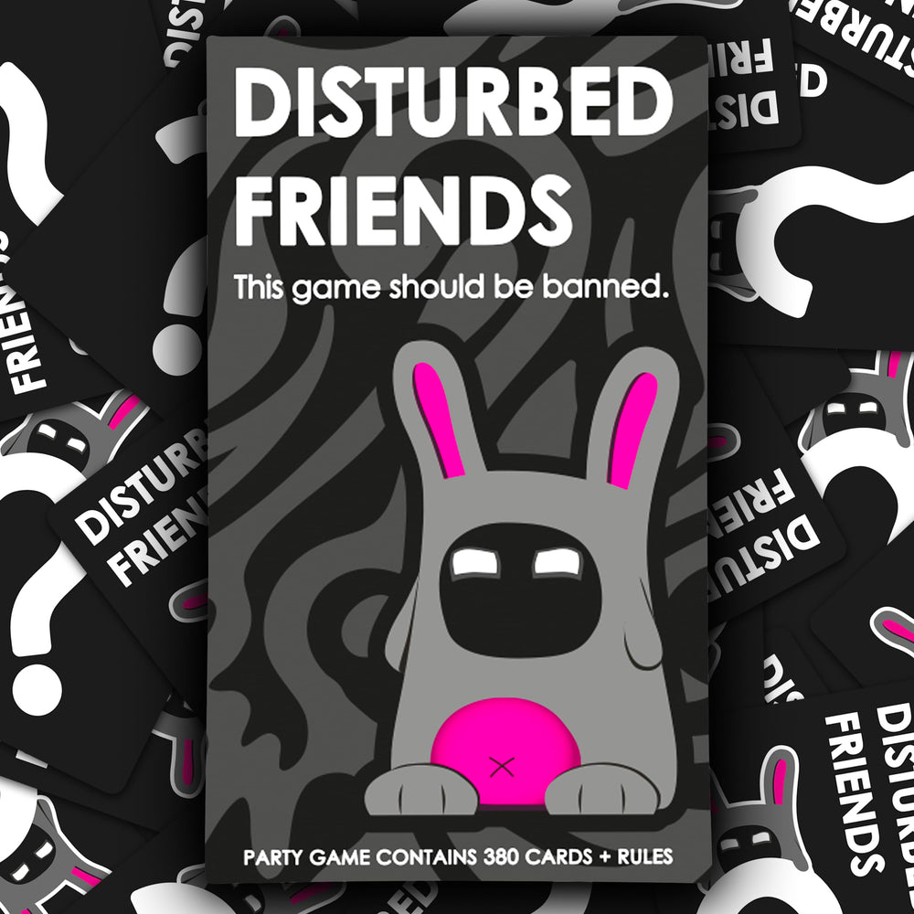 A group around a table playing Disturbed Friends during a lively party.
