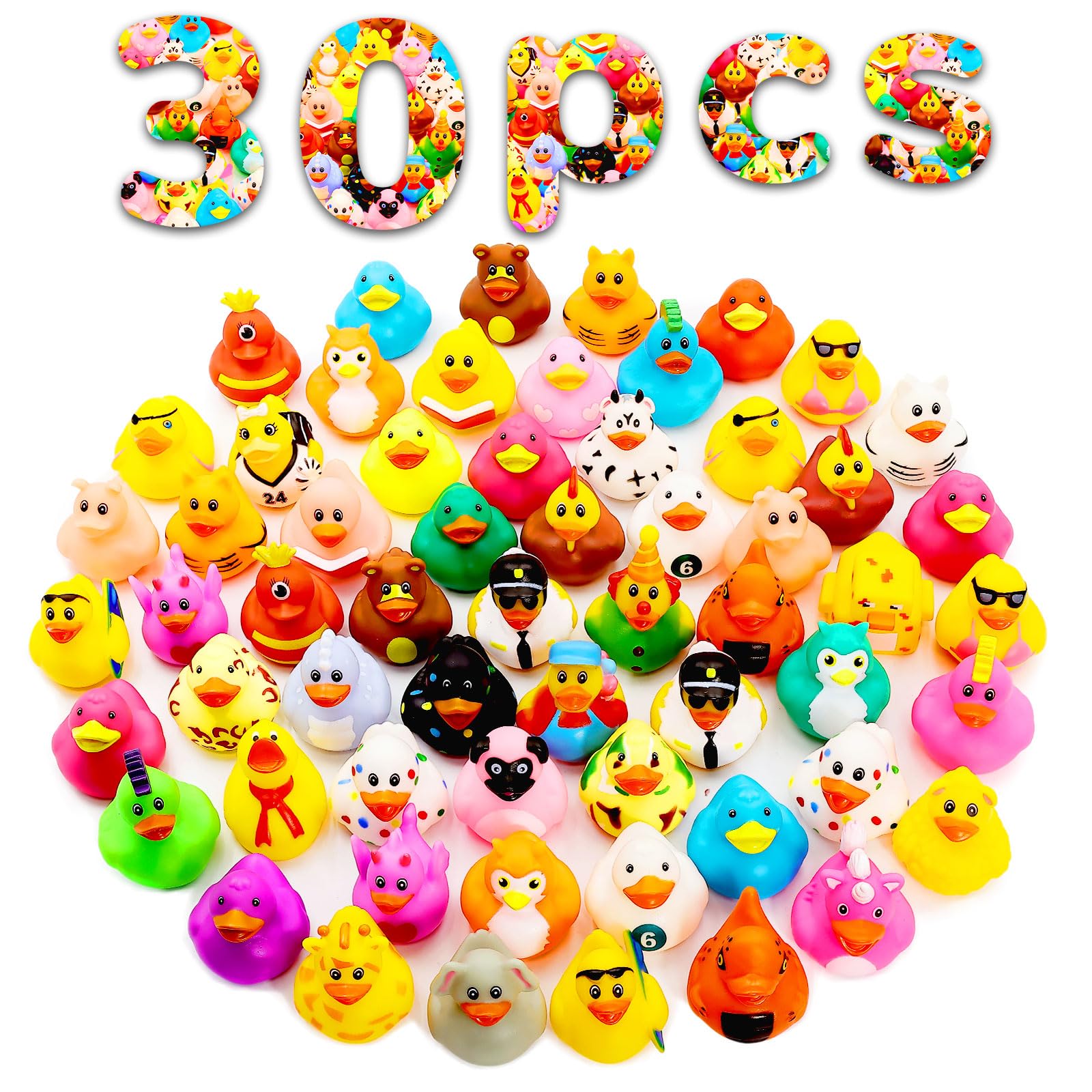 Diteryy 2.3-inch rubber ducks in assorted bath toy designs for gentle bath time fun