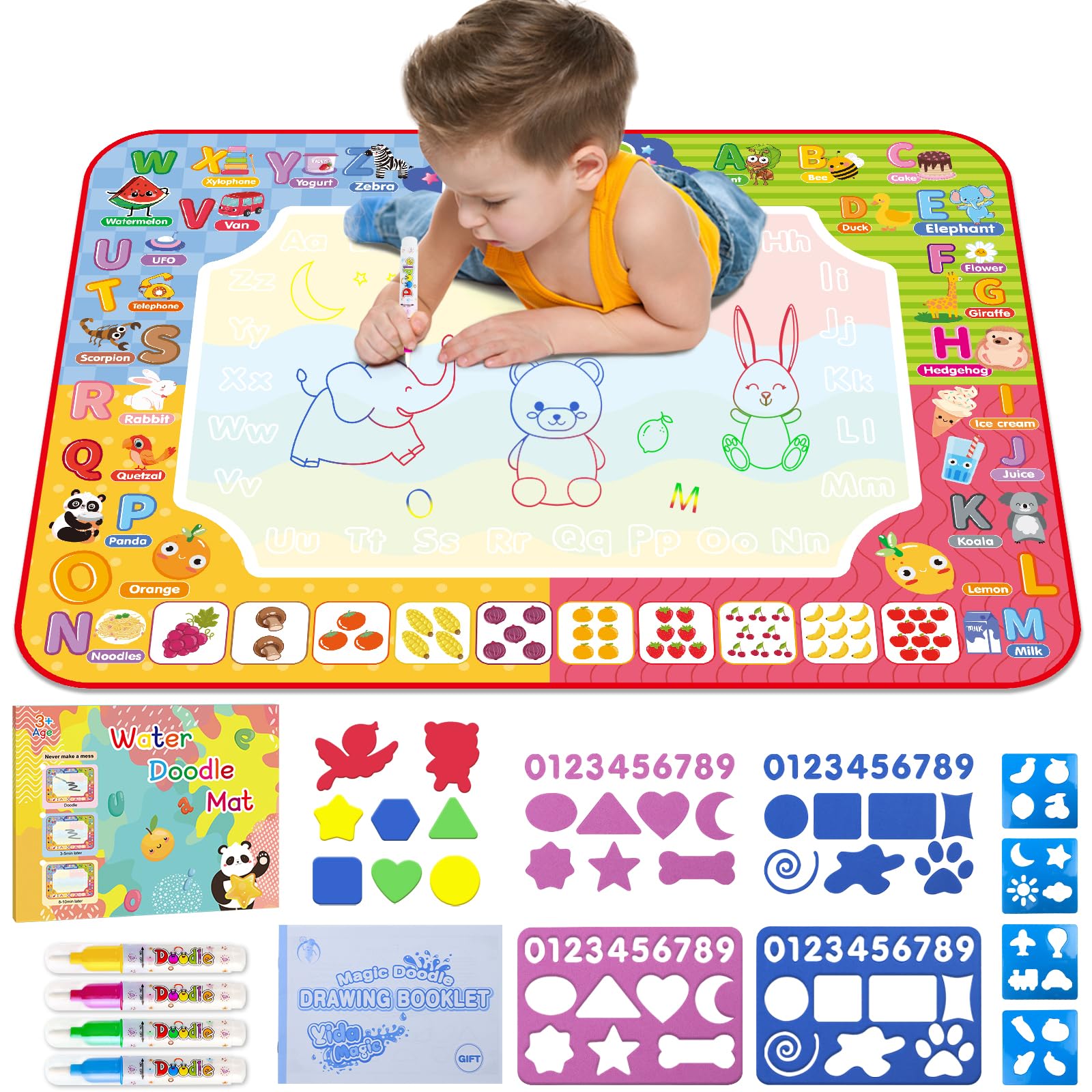 Diteryy Water Doodle Mat 32x24 inch surface offers ample space for kids to draw.