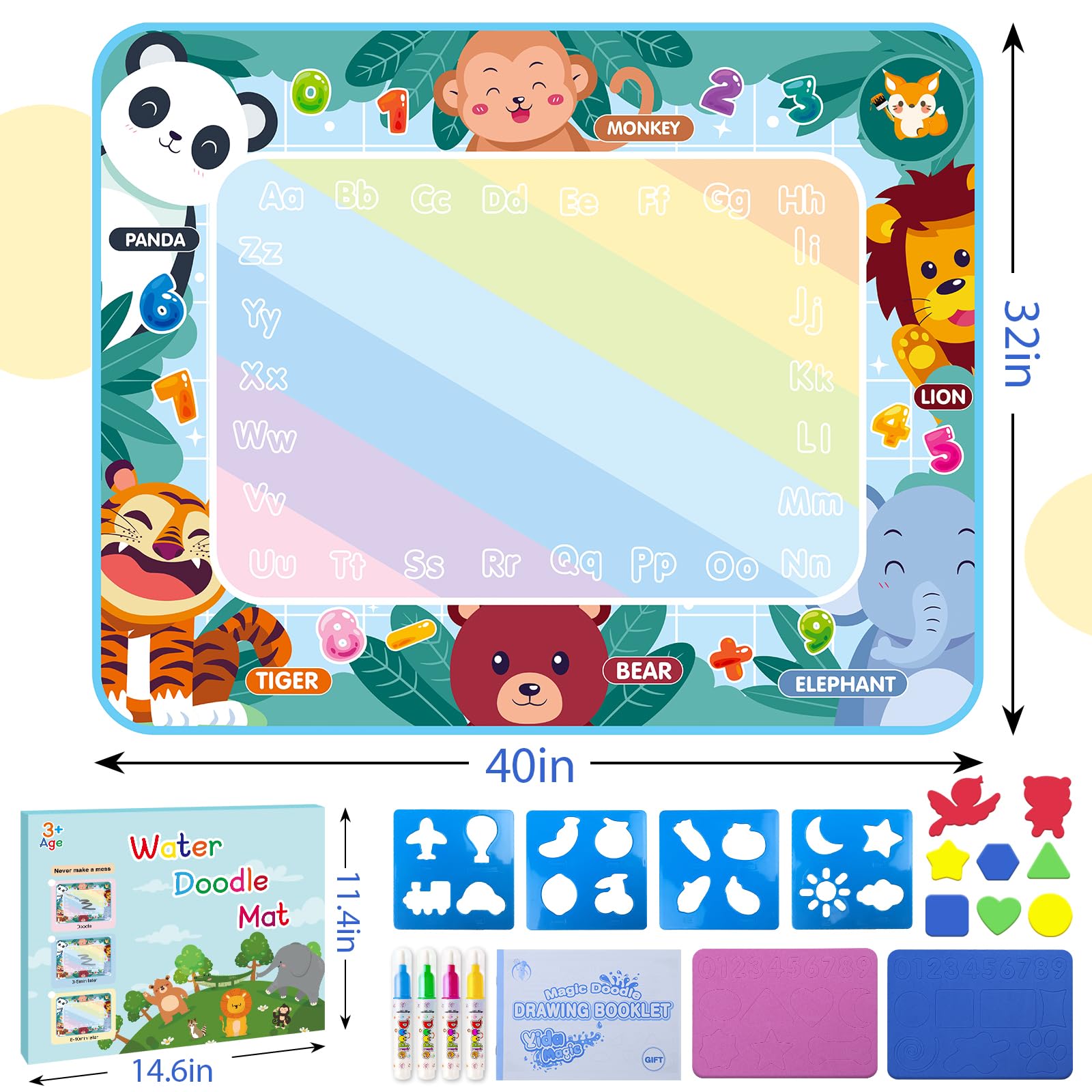 Diteryy Water Doodle Mat with ABCs, shapes, and colors for learning through play