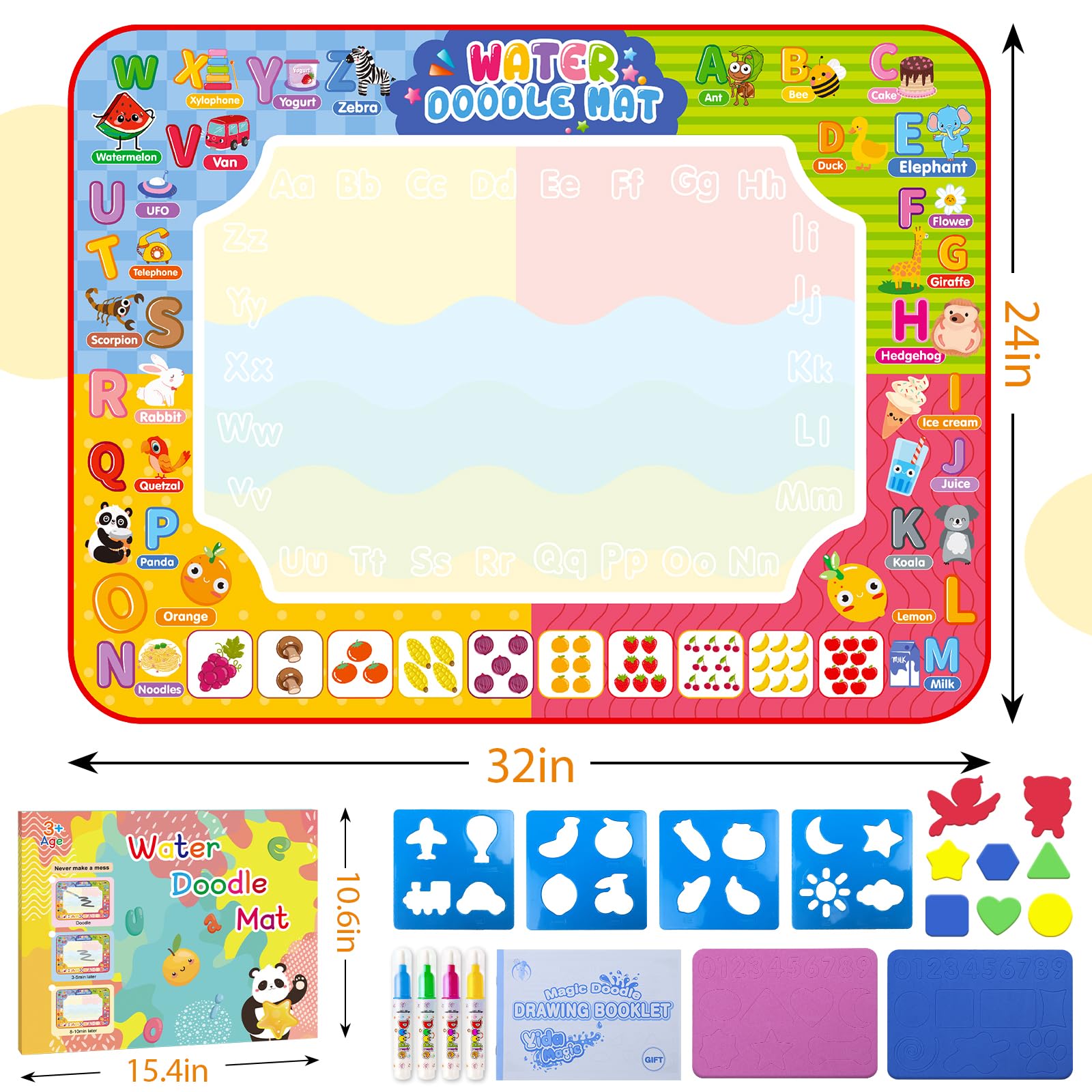 Diteryy Water Doodle Mat helps kids learn ABCs, shapes, and colors through play.