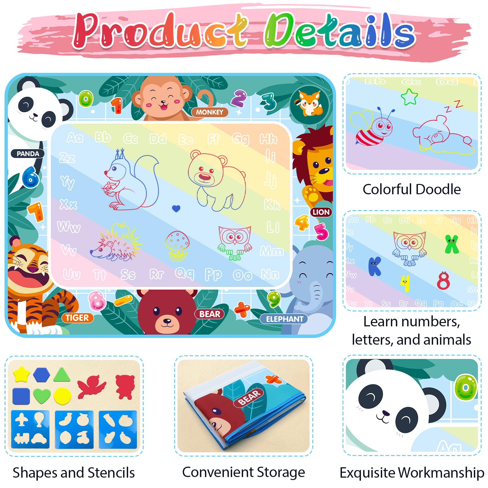 Diteryy Water Doodle Mat magic-draw erases with water after minutes
