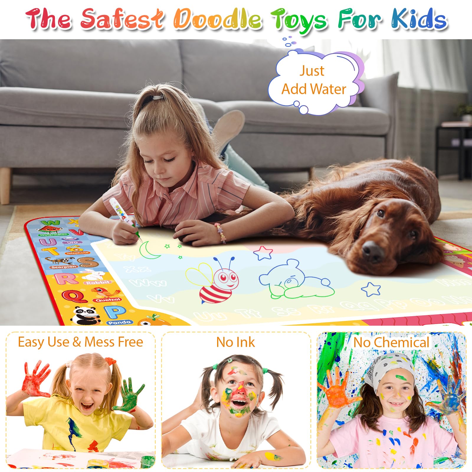 Diteryy Water Doodle Mat uses water pens for mess-free drawing sessions.