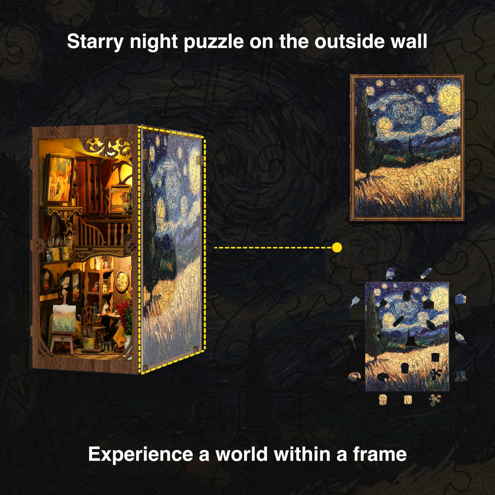 Ditila Starry Night wooden diorama pieces assemble into a lit display