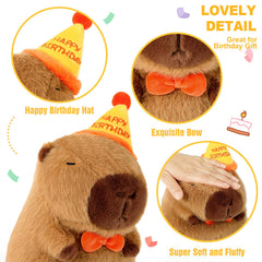 Ditucu capybara plush with birthday hat adds festive flair to celebrations.