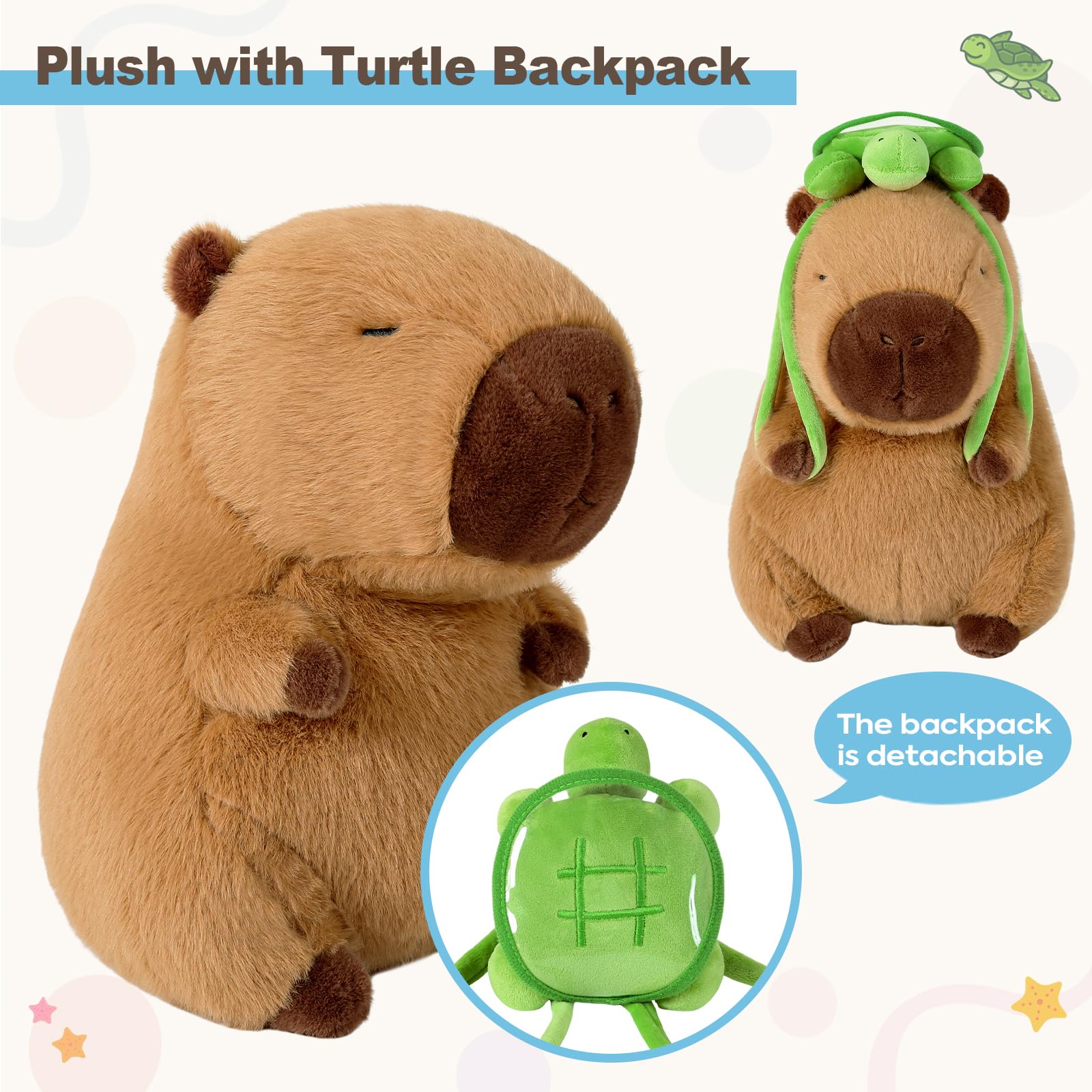 Ditucu capybara plush with detachable turtle backpack, playful and versatile.