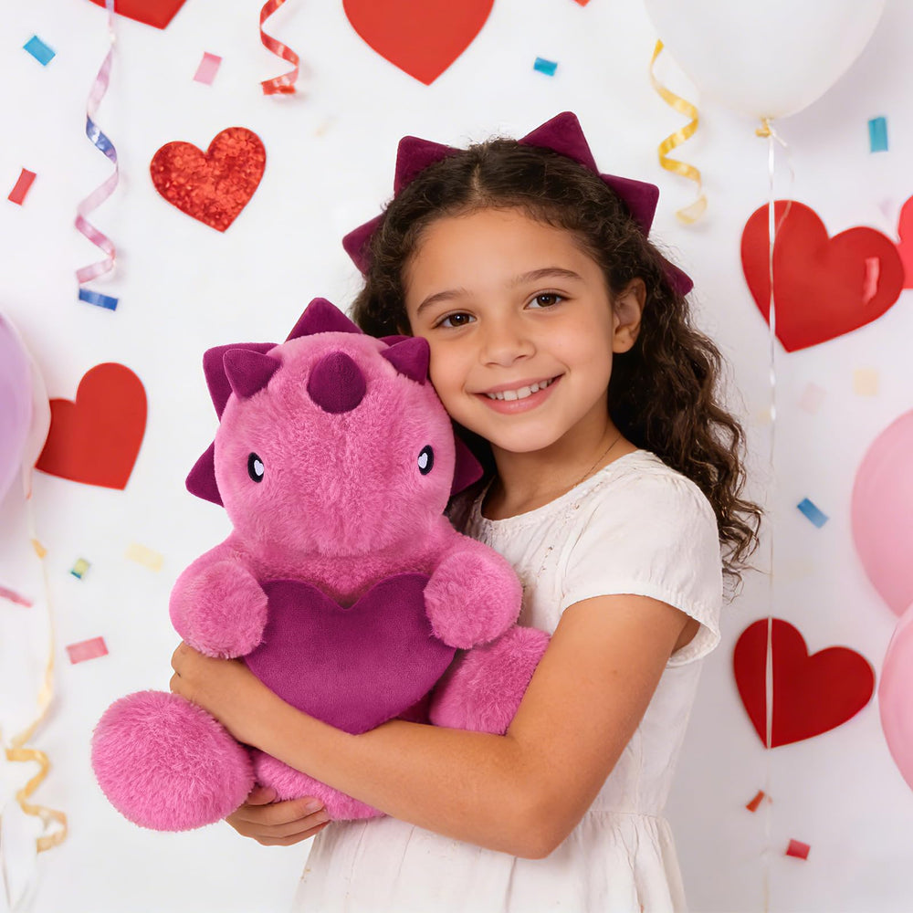 Ditucu purple fur triceratops plush as a charming bedroom decor accent.