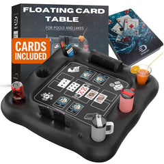 DIVEBLAST floating card table on pool surface with waterproof cards for dry gameplay