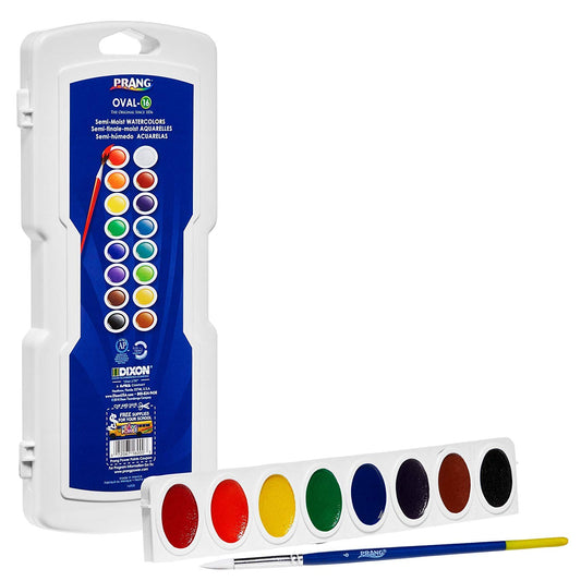 Prang oval watercolor palette by Dixon Ticonderoga with vibrant colors for classroom art.