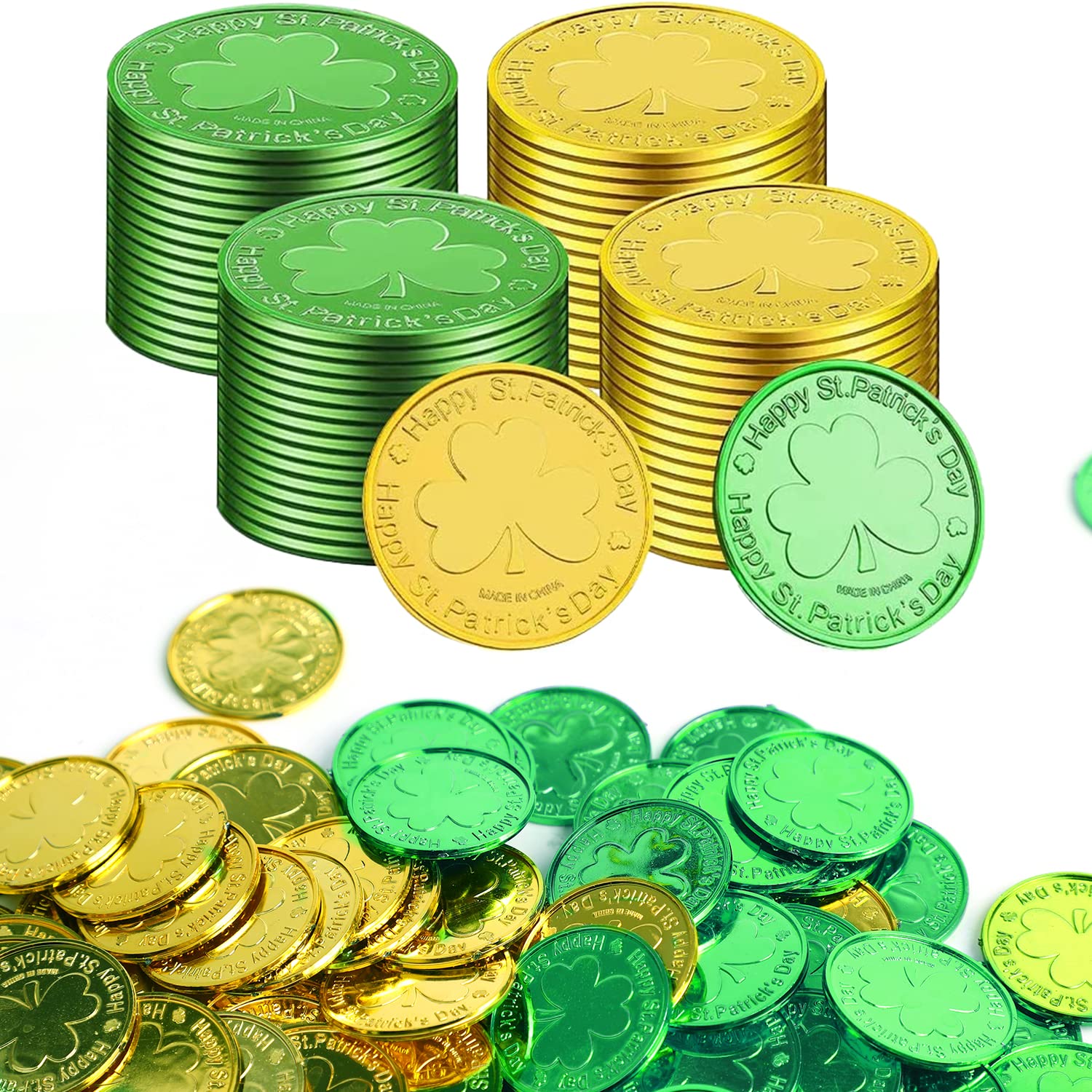 DIYASY Shamrock coin green front view for festive table decor.
