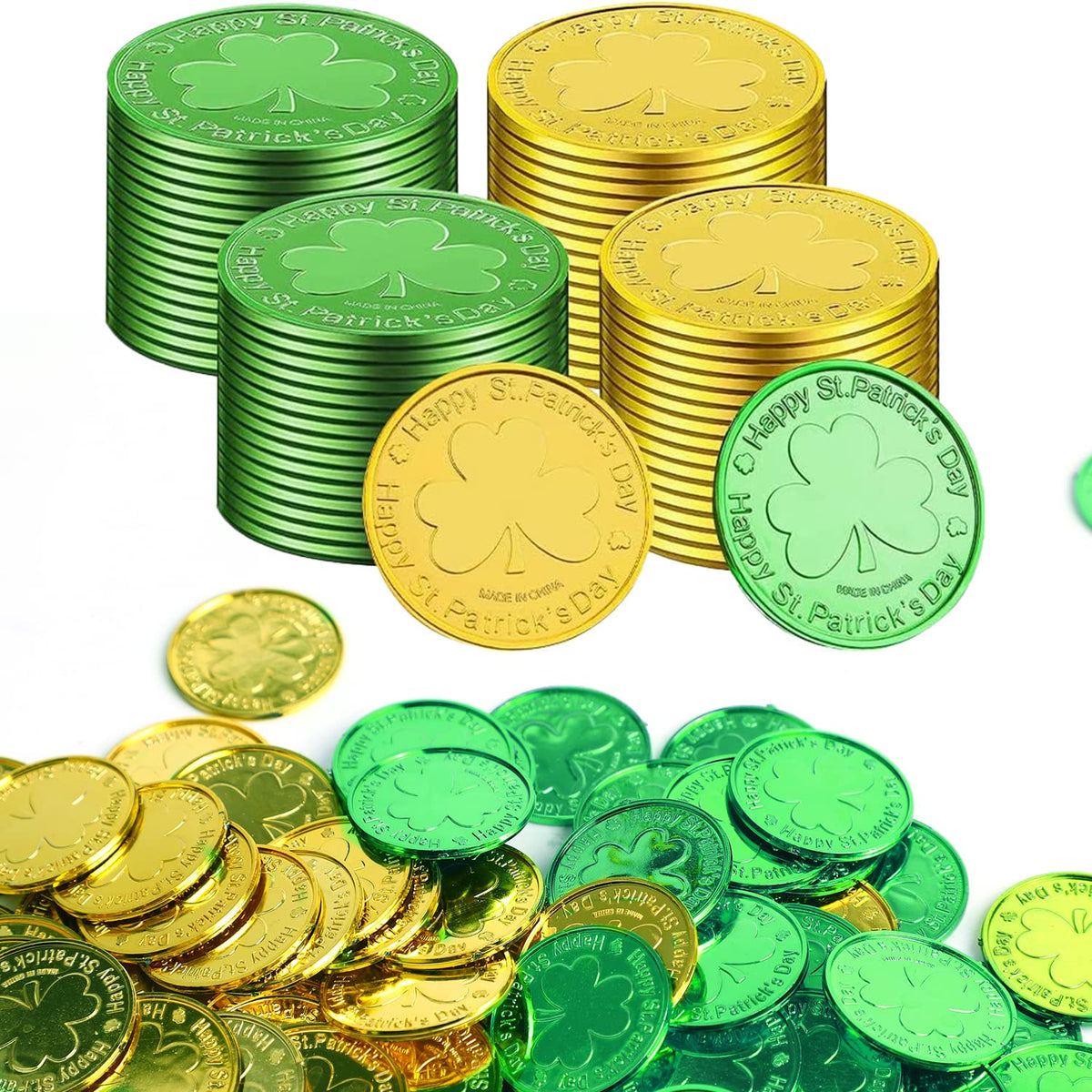 DIYASY Shamrock coin green front view for festive table decor.