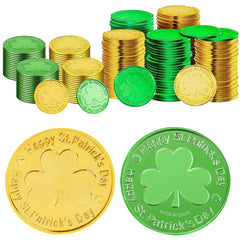DIYASY 144-piece shamrock coin pack in green and gold.