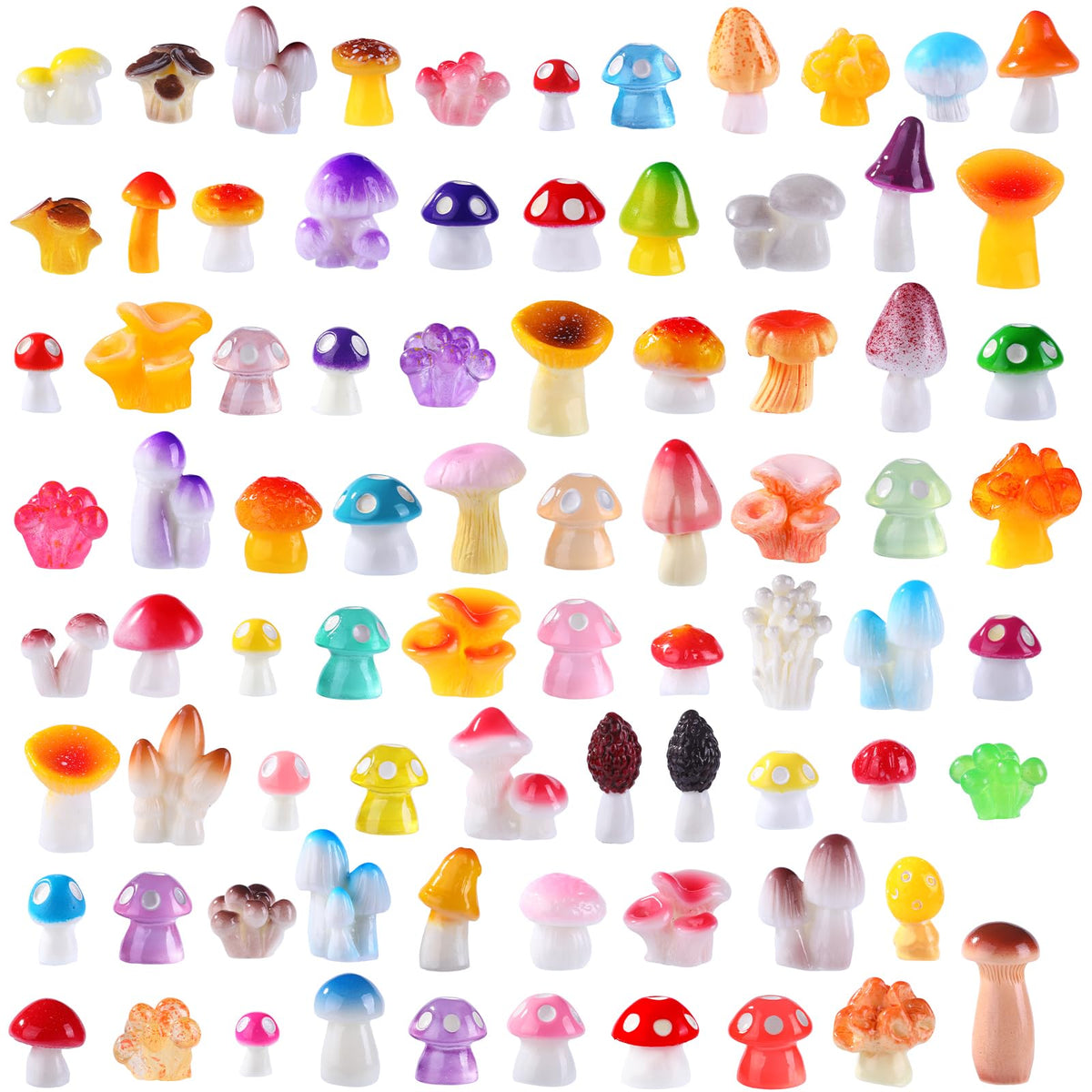 DIYDEC 80pc mini resin mushrooms set for dollhouse decor and crafting