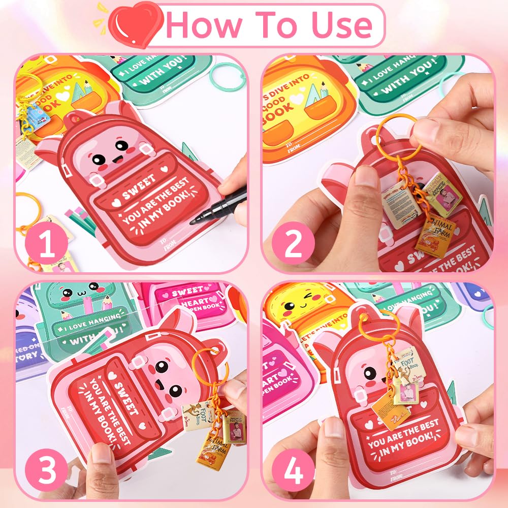 DIYDEC mini books keychain attached to backpacks for daily use.