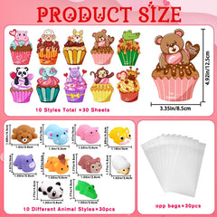 DIYDEC mochi squishies with 10 animal designs paired with cards.
