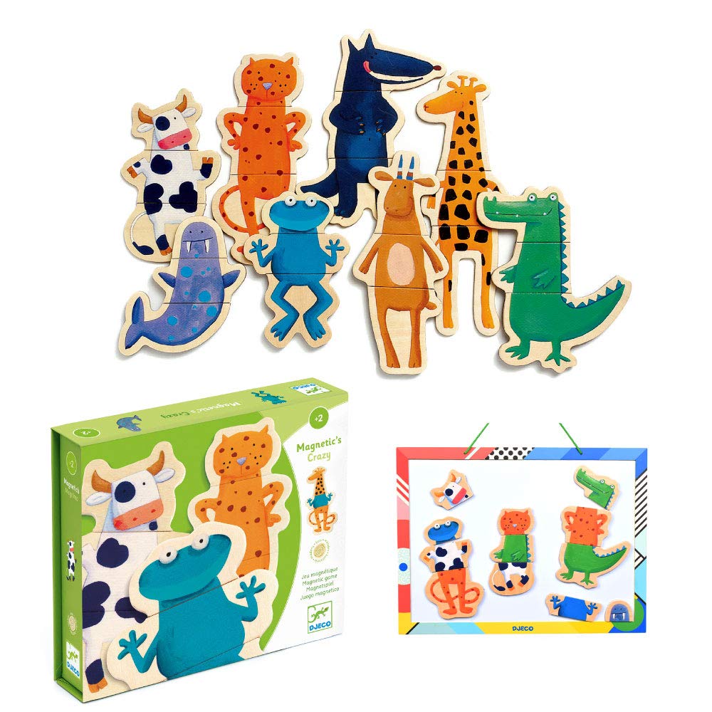 DJECO Crazy Animal magnets—colorful mix-and-match pieces spark creative play.