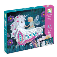 DJECO Enchanted World mosaic kit glitter foam squares for sparkling art projects.