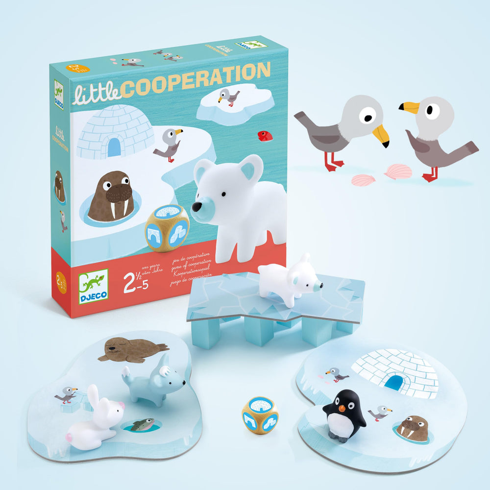 DJECO Little Cooperation family game session: quality bonding time through playful strategy.