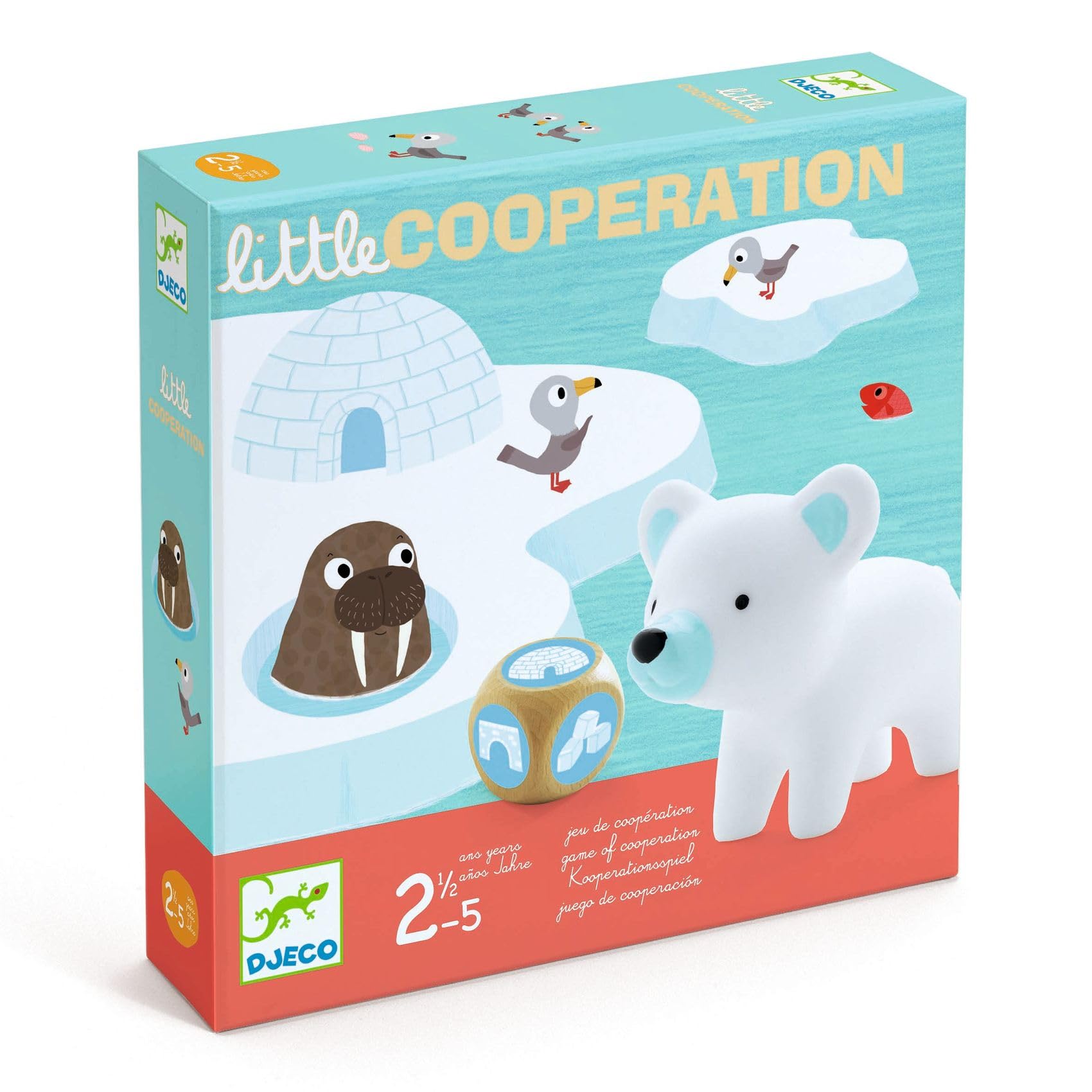 DJECO Little Cooperation igloos: cooperative goal encourages communication while reaching a shared ice-house.