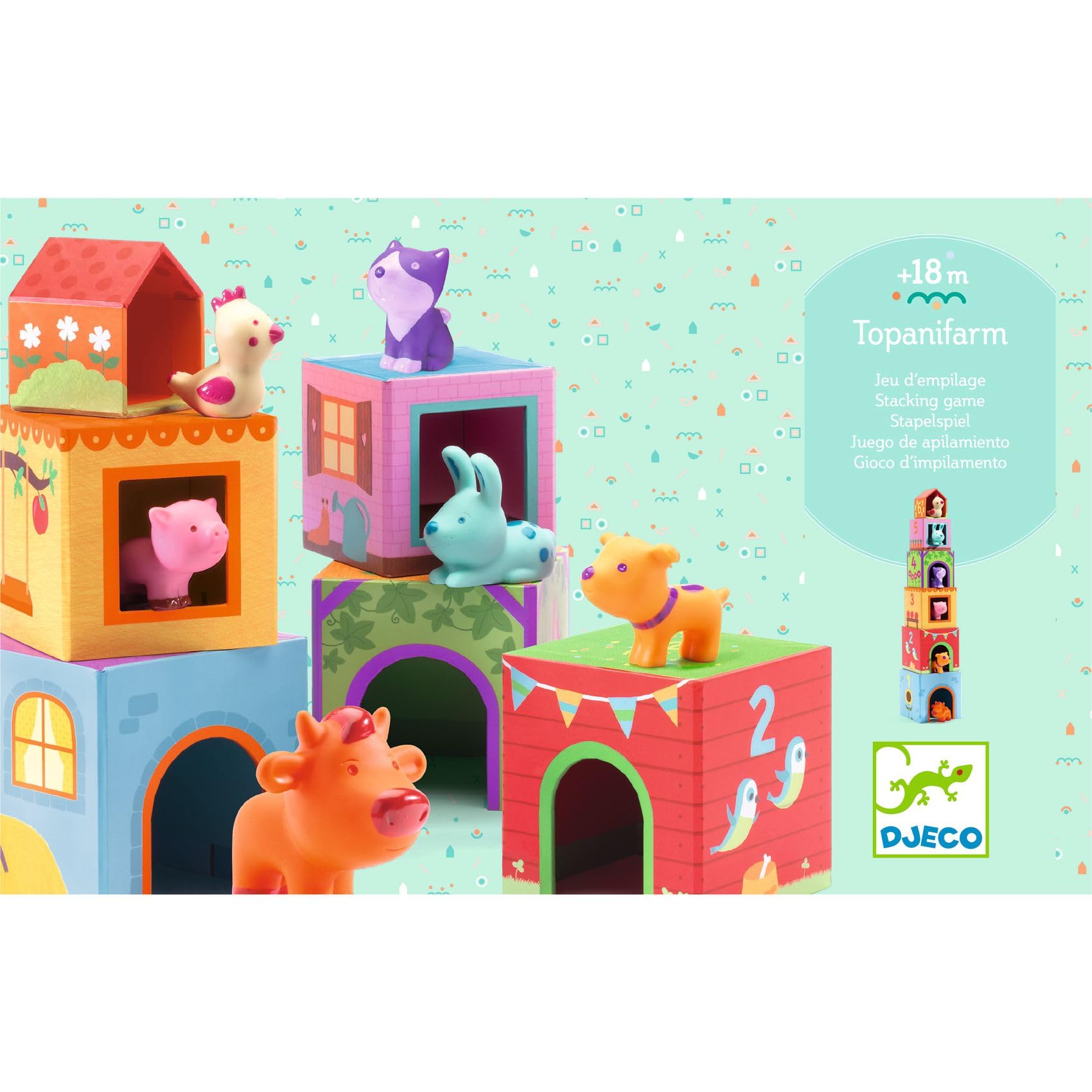 DJECO Topanifarm Blocks farm scene with colorful blocks sparks storytelling.