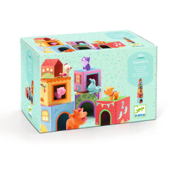 DJECO Topanifarm Blocks peekaboo play with animals and blocks.