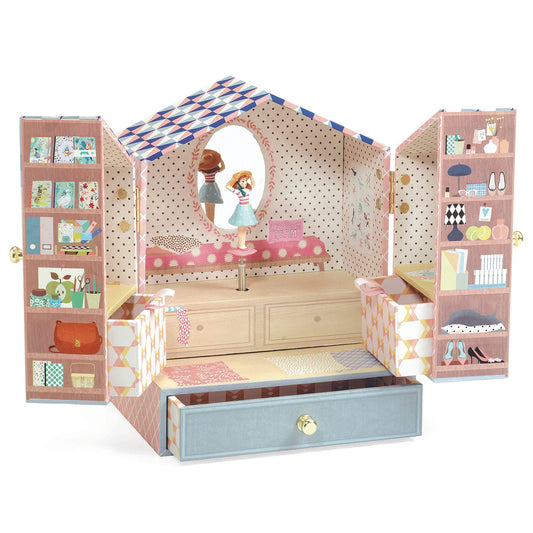DJECO Unicorn Dream music box front view shows organized keepsake storage