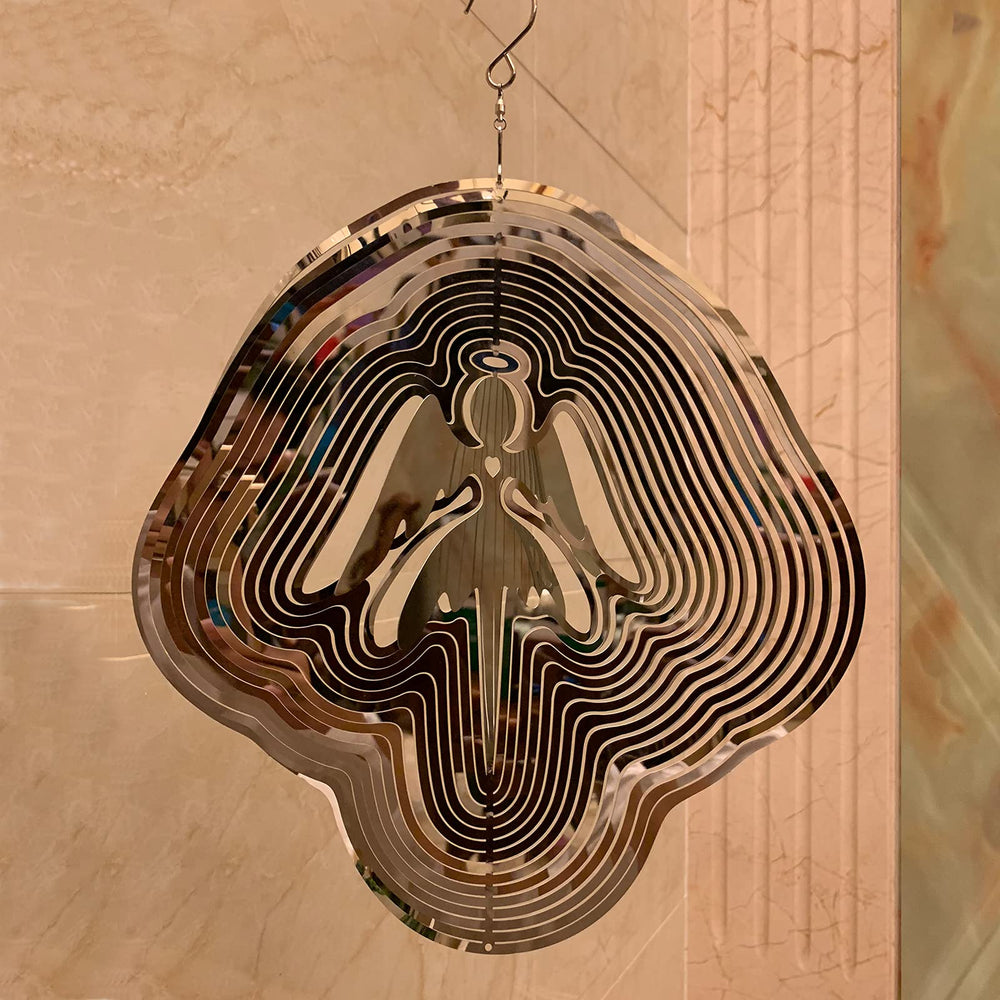 DJUAN Mirror-reflection Wind Spinner displays changing colors as light moves.