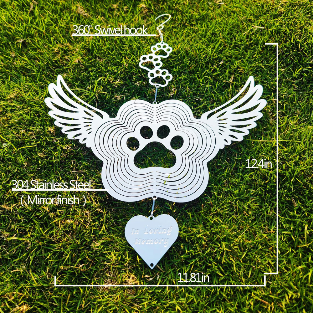 DJUAN wind spinner heart pendant engraving honors a cherished pet.