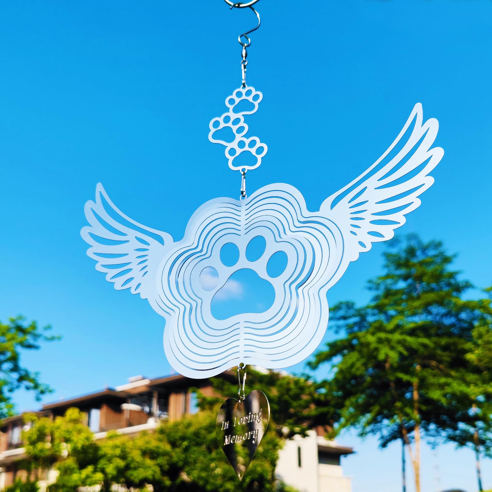 DJUAN wind spinner paw print design spins gently for pets memories.