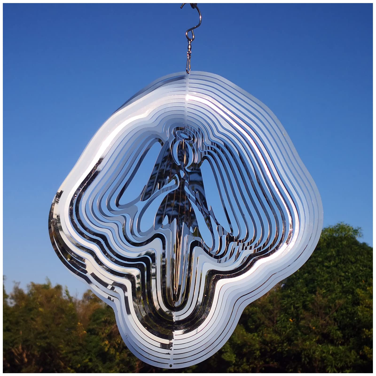 DJUAN Reflective Angel Wind Spinner shimmers in sunlight to enhance garden decor.