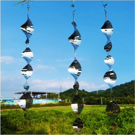 DJUAN sparkle wind spinners set rotates in breeze, adding decorative deterrence.