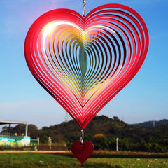 DJUAN wind spinner with red-yellow gradient heart design for outdoor garden display and kinetic charm