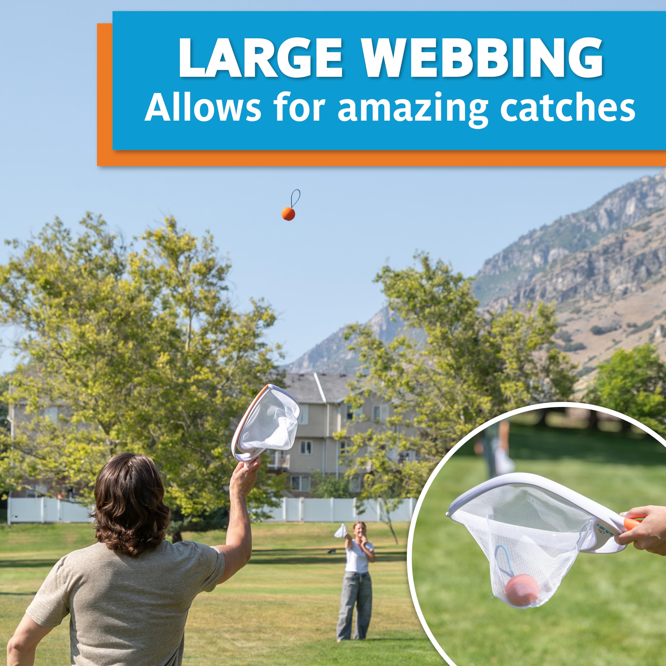 Djubi Slingball Classic ball in air showcasing extended reach and speed.