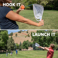 Djubi Slingball Classic catching racket makes scooping easy for all ages.