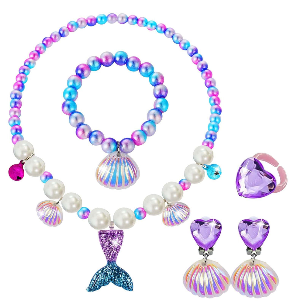 DkakoJew mermaid-necklace with blue, purple and white pearls, ideal for princess dress-up.