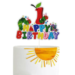 DKCTQU Hungry Caterpillar birthday topper on cake for first celebration