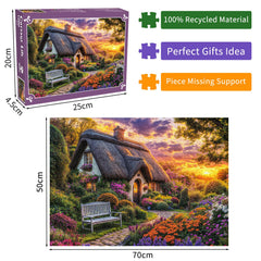 DKijoys Cottage Life Puzzle reveals a lush garden with colorful flowers.