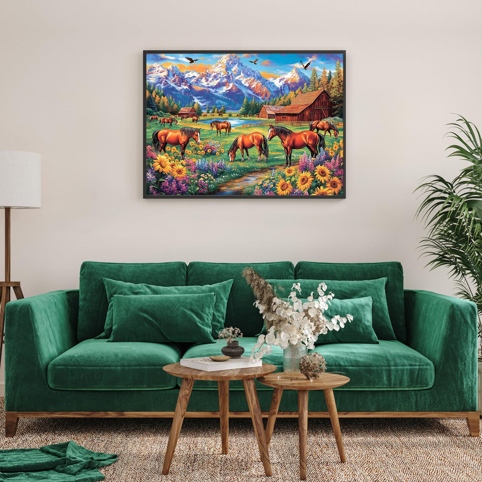 DKijoys Horse Ranch puzzle – eagles soaring above meadow for inspiring view.