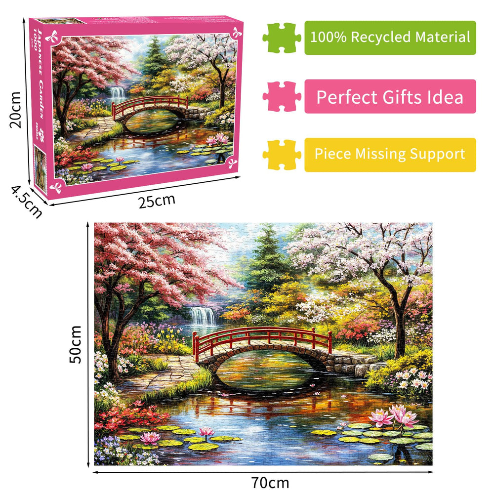 DKijoys Japanese Garden cherry trees by pond inspire mindful puzzle sessions.