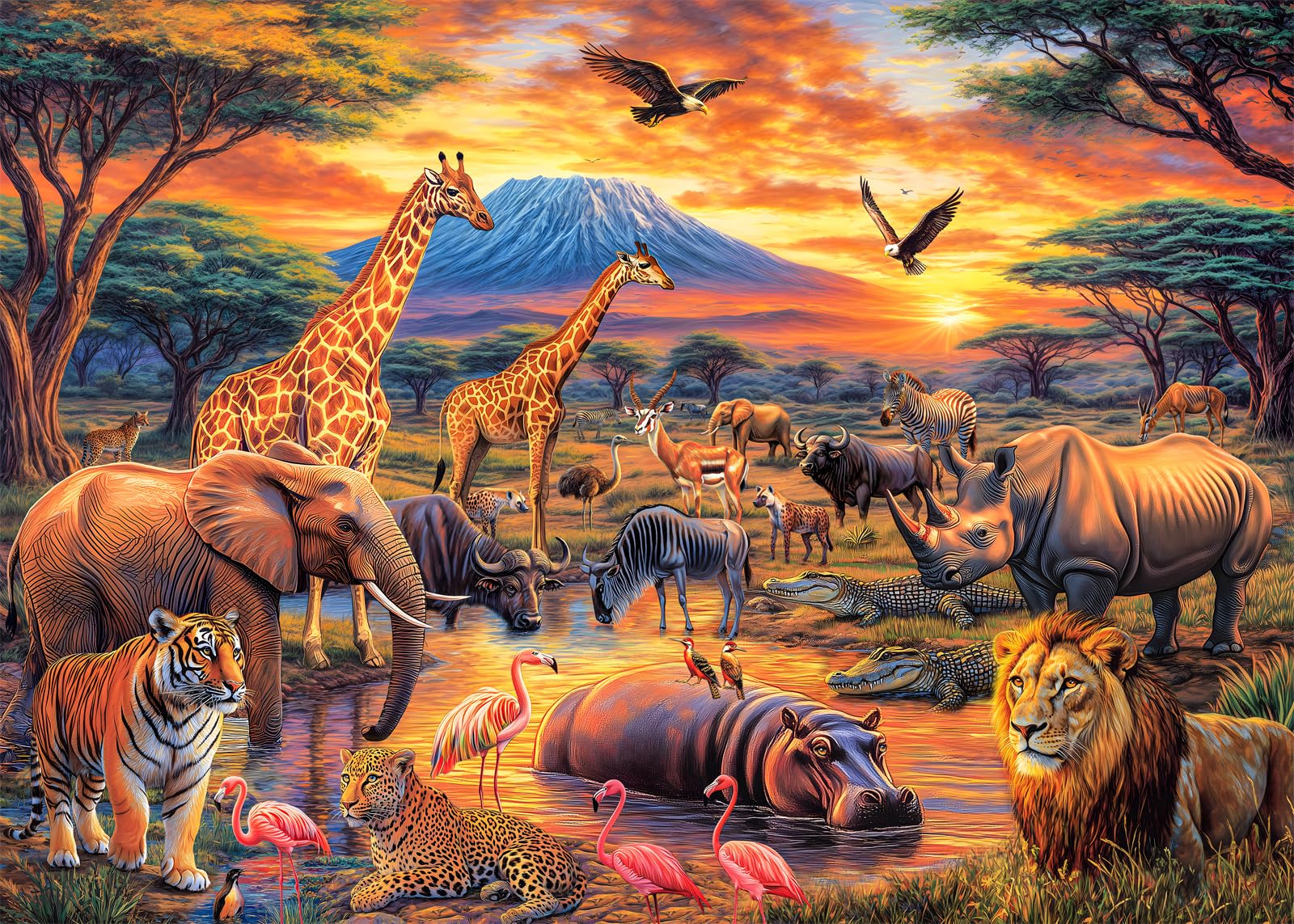 DKijoys Wild Animals 1000-piece puzzle: lion scene for mindful relaxation.