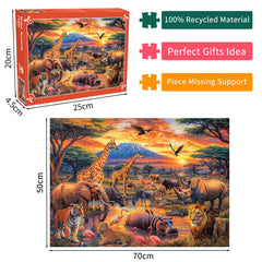 DKijoys wildlife 1000-piece puzzle: tiger and elephant scene for focus.