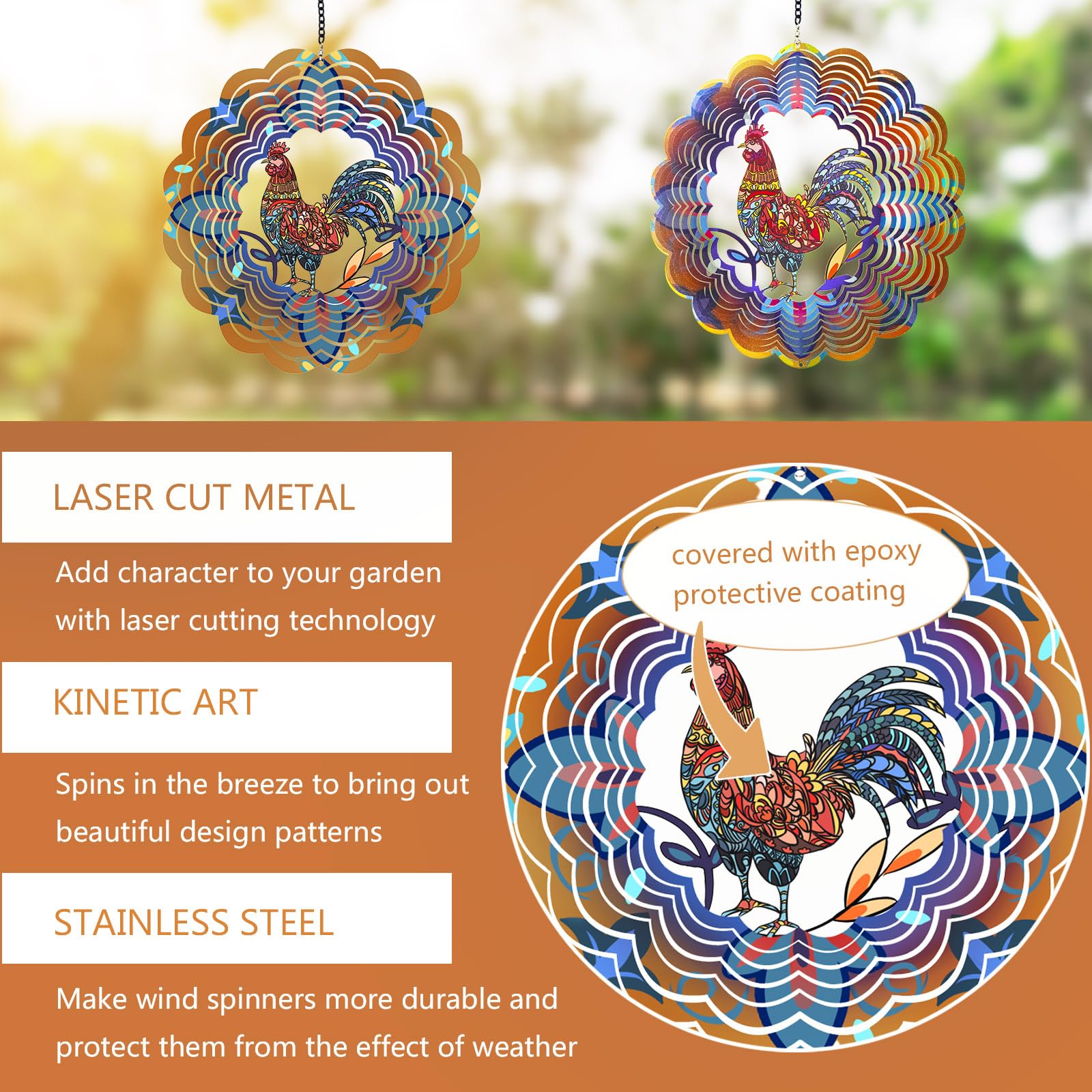 DKJOCKY rooster wind spinner easy hang and smooth rotation