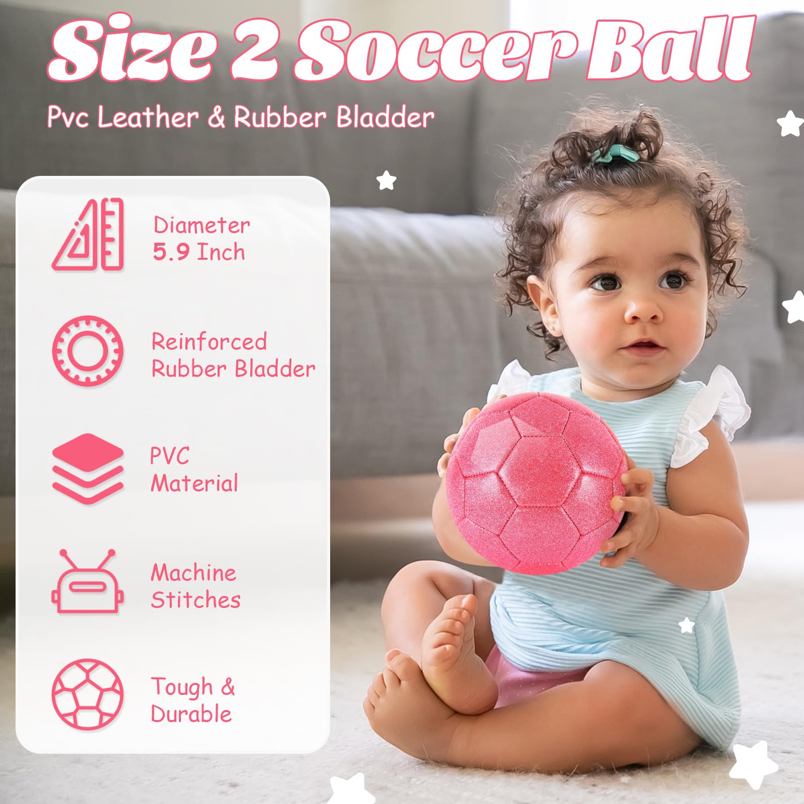 DLUGOPIS Sparkling Pink toddler soccer ball front shot for visibility