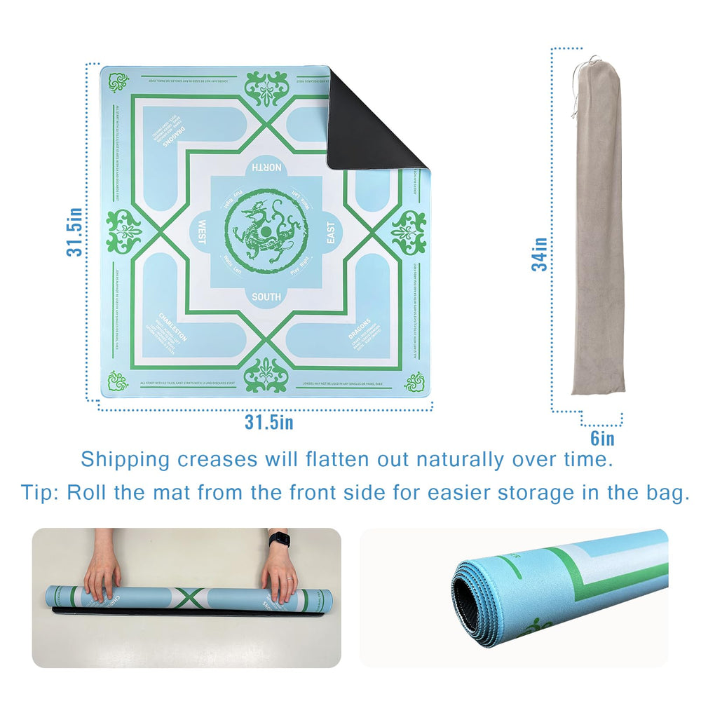 DMJHJY Mahjong Mat measures 31 by 31 inches for versatile table fit.