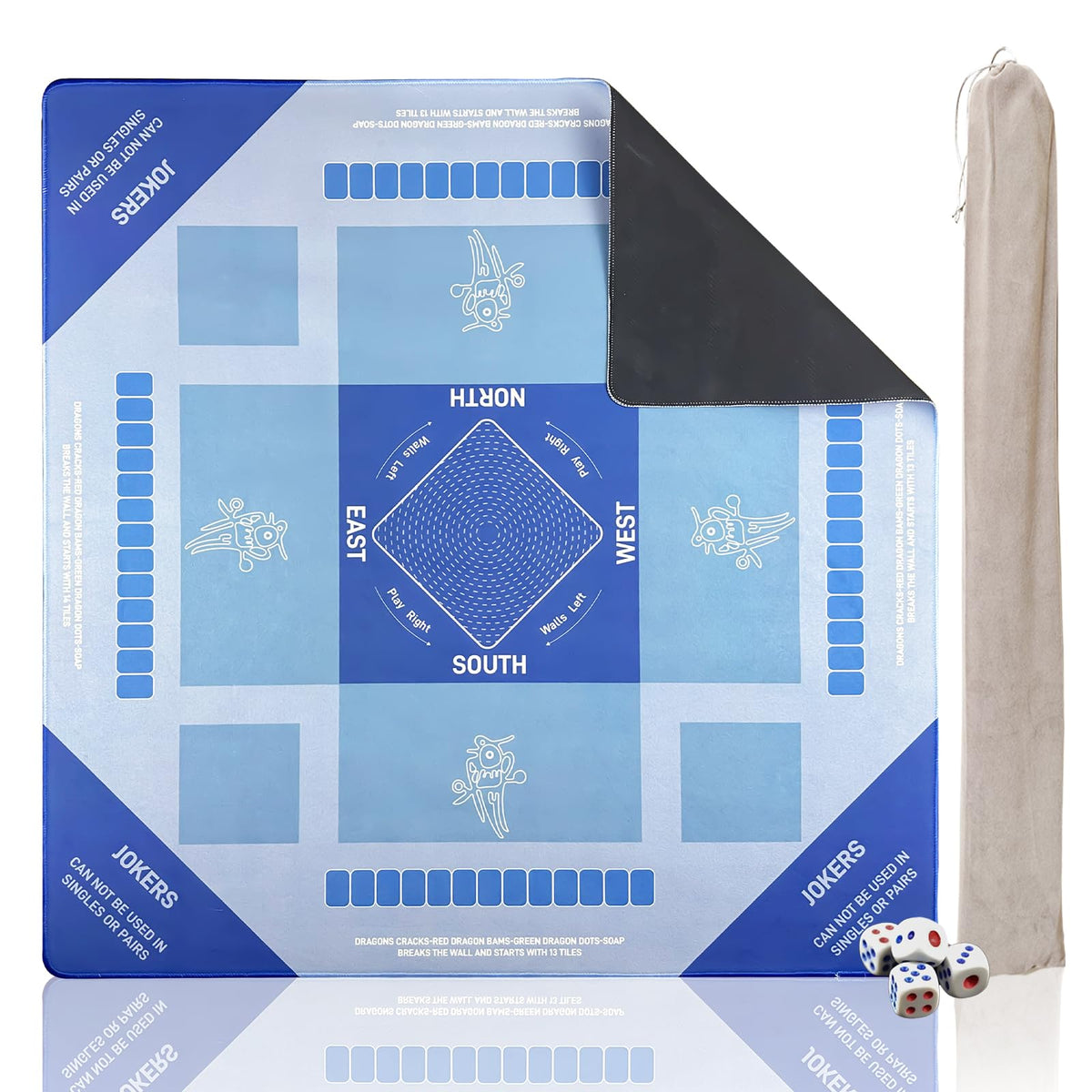 DMJHJY Mahjong Mat blue 31x31 surface for quiet, organized gameplay.