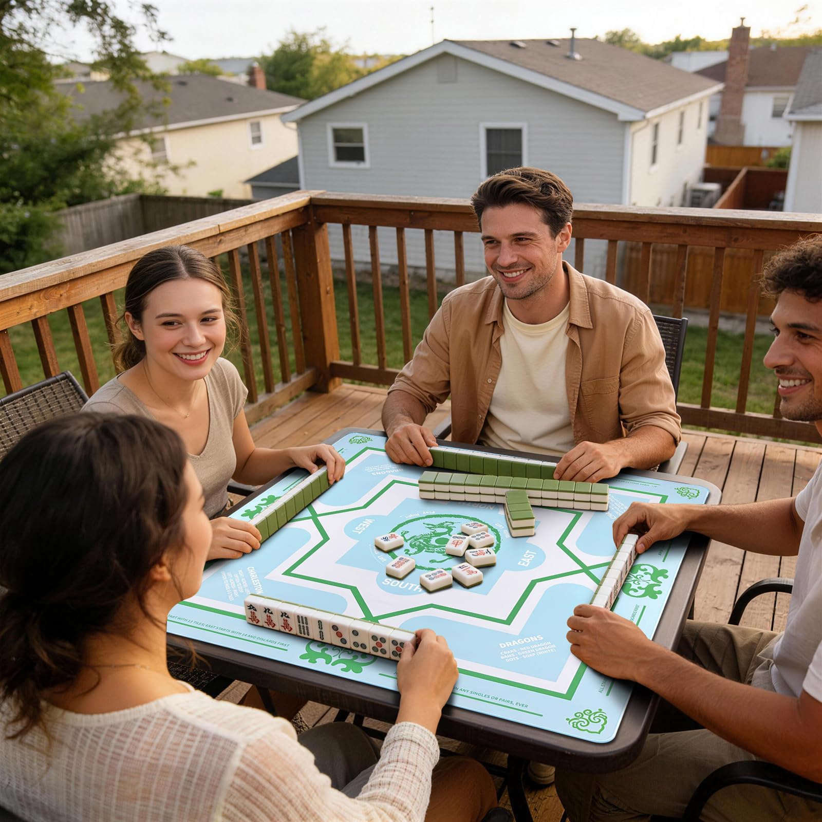 DMJHJY Mahjong Mat features fade-resistant print for lasting vibrancy.